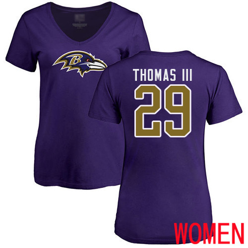 Baltimore Ravens Purple Women Earl Thomas III Name and Number Logo NFL Football #29 T Shirt->women nfl jersey->Women Jersey